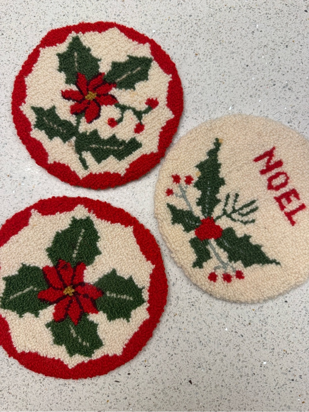 Vintage Holiday Poinsettia and Holly hand made Coasters by Flora’s in Chetichamp